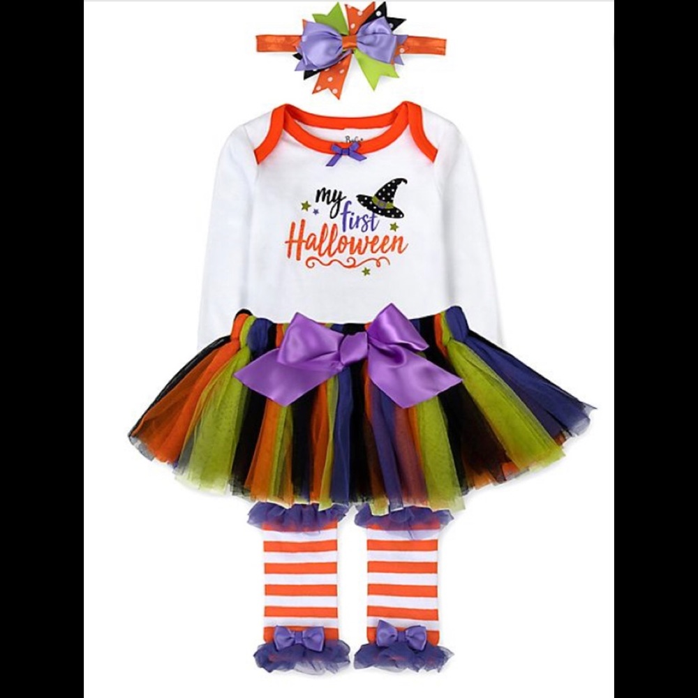 Baby Essentials® Newborn 4-Piece Halloween Bodysuit, Tutu, Leg Warmers, and Head